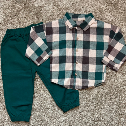 Colorblock Plaid Boy Set