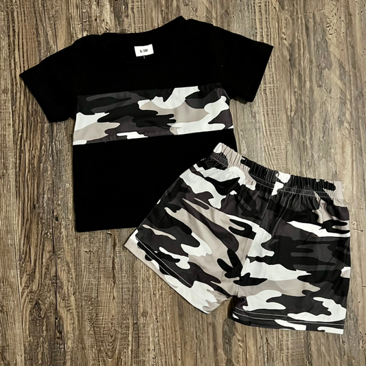 Black & Gray Camo Short Set