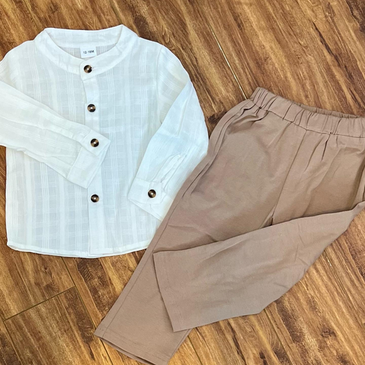 Cream Button Up & Brown Pant