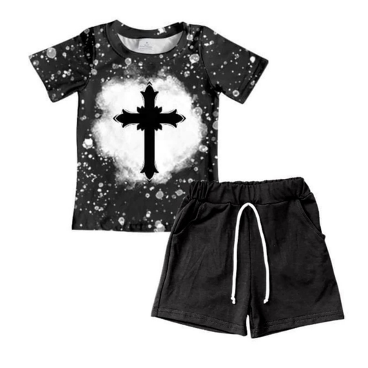 White Splatter with White Cross Boy Set