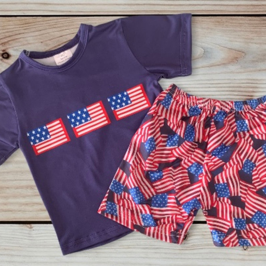 2 Piece Short Set - Flag Print