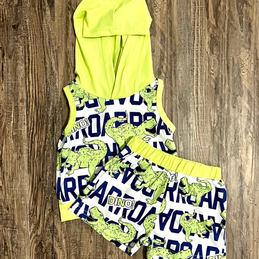 Lime Green Dinosaur Fun Boy Short Set