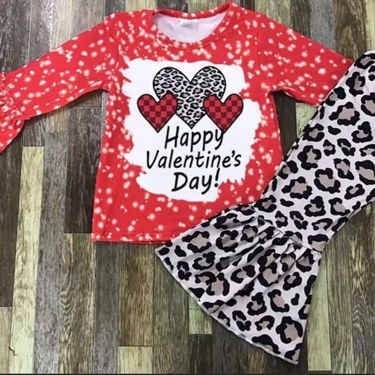2 Piece Set - 3 Heart Long Sleeve Shirt with Flared Leg Pants
