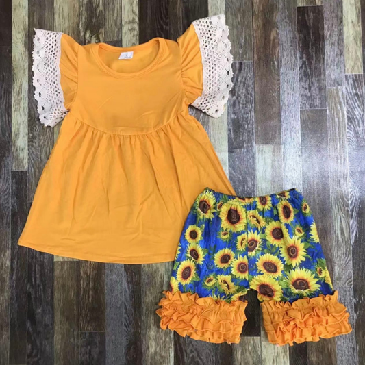 Orange Sunflower Short Set