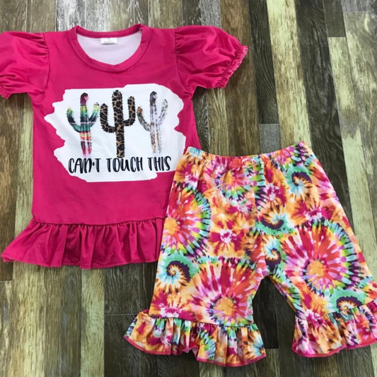 Pink Cactus Shirt and Tie-Dye Short Set