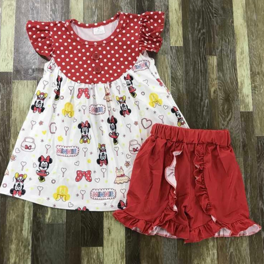 Red & White Minnie Mouse Short Set