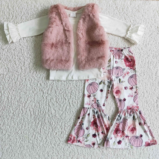 3 Piece girl Set with Vest, Shirt and Flared Leg Pants