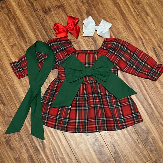 Red Christmas Dress with Green Bow & Head Band