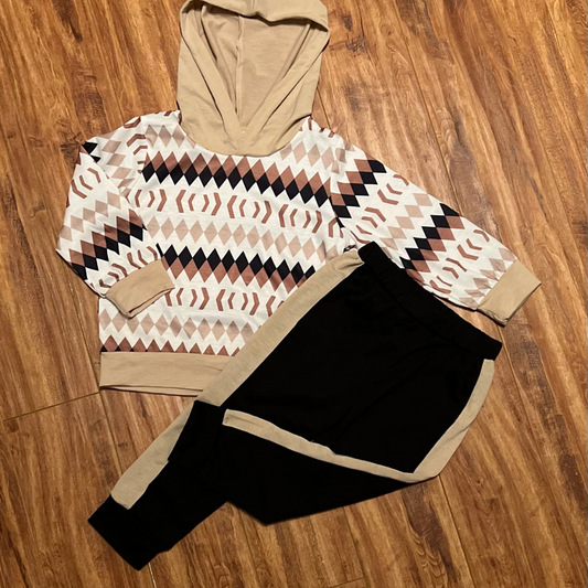 2 Piece Set - Diamond Plaid Long Sleeve Hoodie with Paints