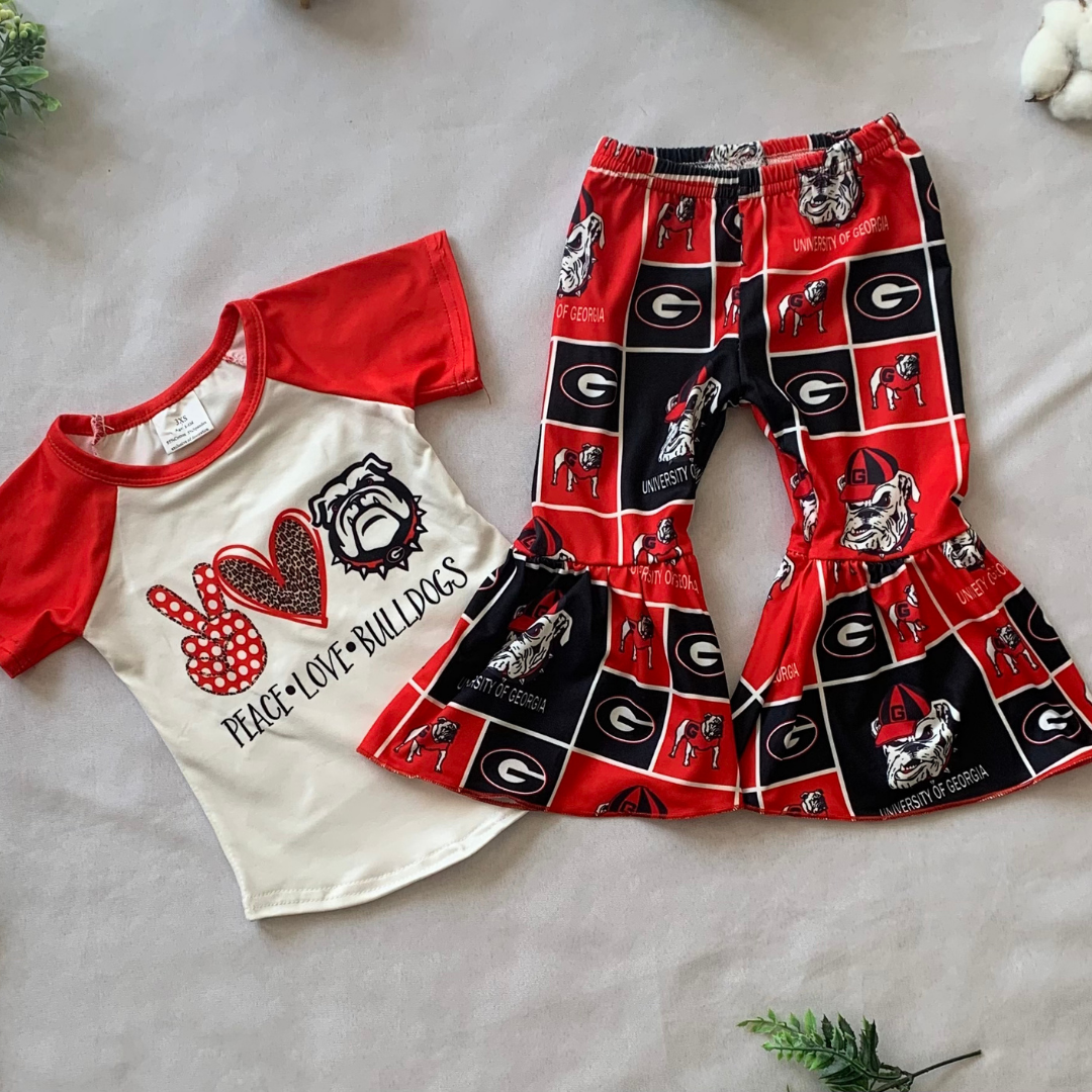 2 Piece Set - GA Bulldogs Tee & Printed Flared Leg Pants