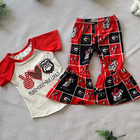 2 Piece Set - GA Bulldogs Tee & Printed Flared Leg Pants