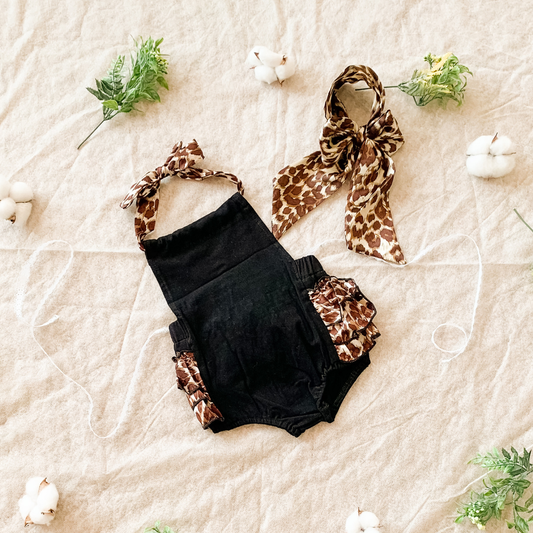 Black Jumpsuit Leopard Print with Headband