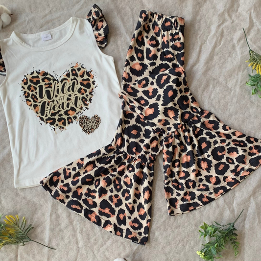 2 Piece Leopard Print Tee & Flared Pant Set
