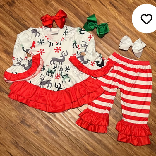 2 Piece Set -Christmas Reindeer and Ruffle